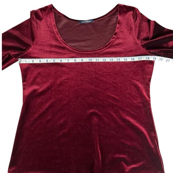 Boston Proper Velvet Top Medium Burgundy Scoop Neck 3/4 Sleeve Stretch Blouse - Picture 5 of 10